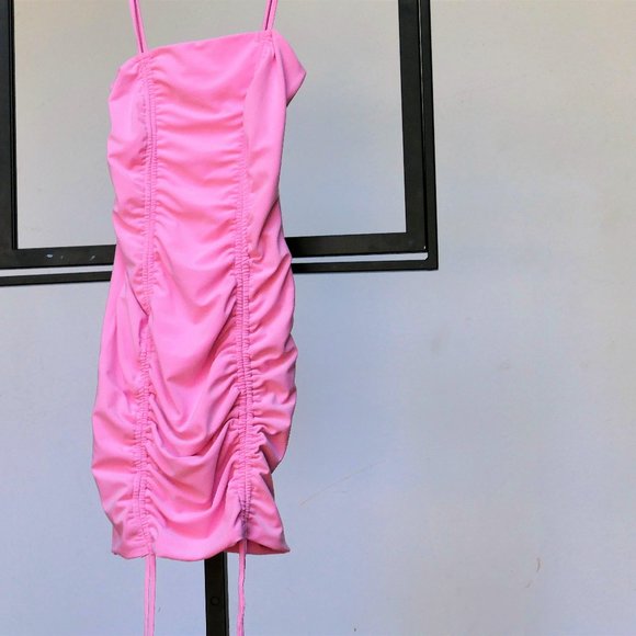 Bubble Gum Pink Ruched Bodycon Mini Dress Small - Picture 8 of 12
